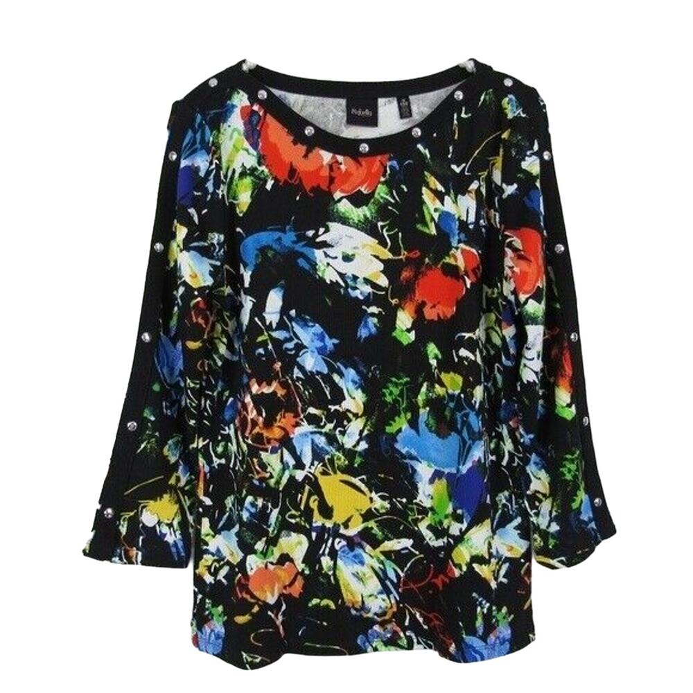 Rafaella Knit Top Blouse Boat Neck Embellished Splash Motif Size Small